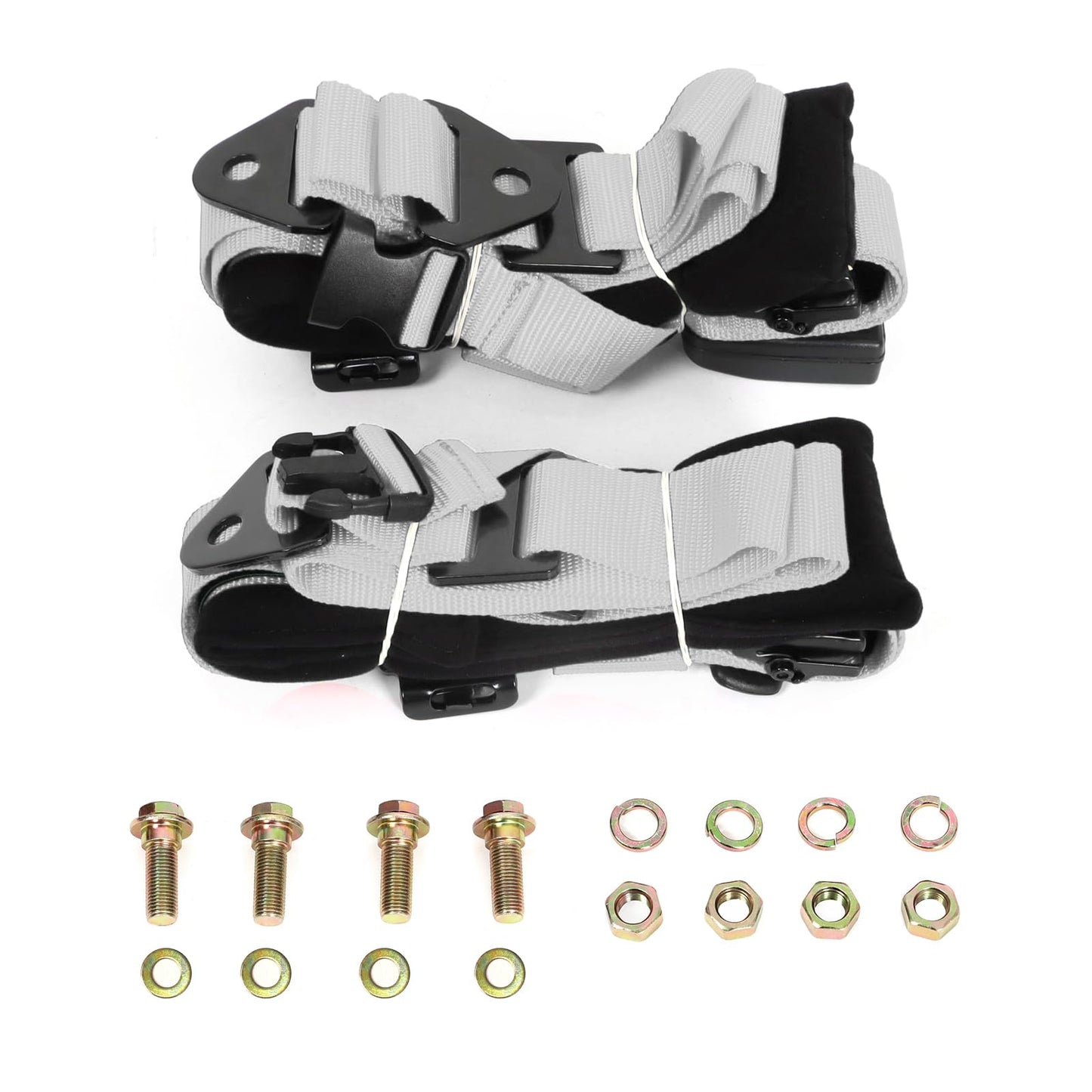BESTZHEYU 4 Point Harness SFI with 2 Inch Heavy Duty Shoulder Padding with Quick Auto buckle for UTV ATV Sports Car, Racing Car, Car Silver Racing Harness 2 PCS