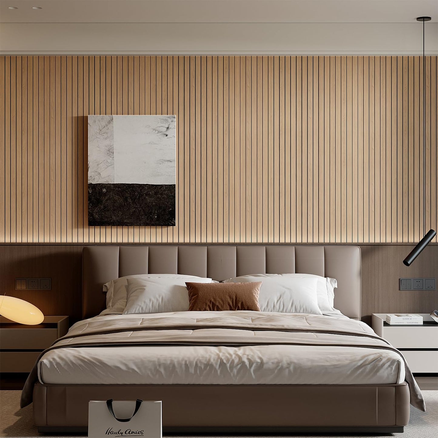 YU LI 3DH Peel and Stick PVC Slat Wall Panel 118"x15.75" Self-Adhesive Thick Faux Oak Wood Grain Wallpaper Panel 3D Soundproof Wall Panels for Walls & Ceilings
