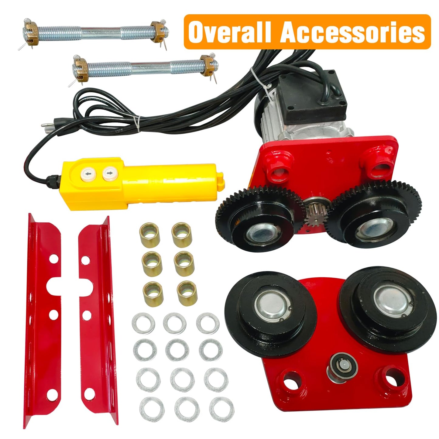 Bigorenda Electric Trolley for Power Hoist, 2204LBS Capacity, for PA200-PA1000 Hoists Push Geared Overhead Heavy Duty Wheels, 2.68-4.33"Adjustable Beam Flange Width for Straight Curved I Beam Trolley