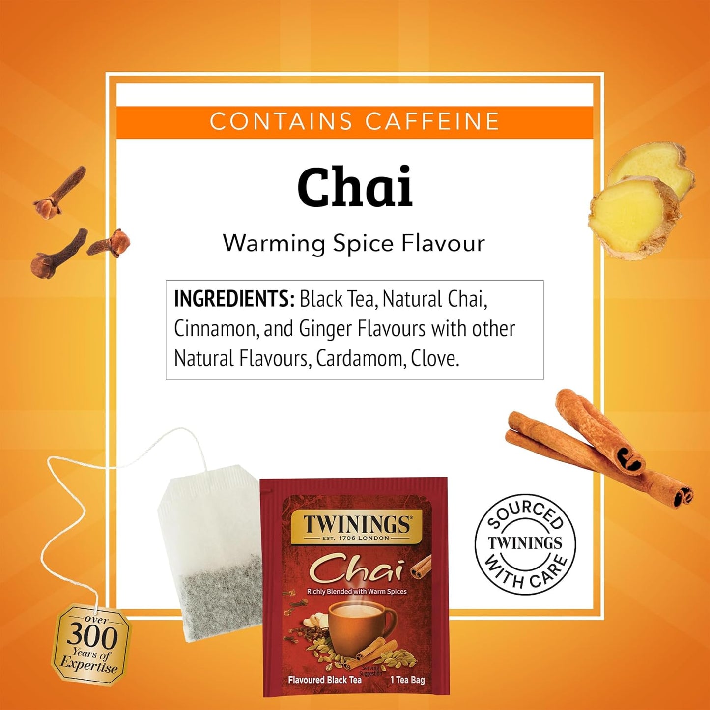 Twinings Chai Black Tea - Individually Wrapped Bags, Sweet & Savory Spices, 150 Count