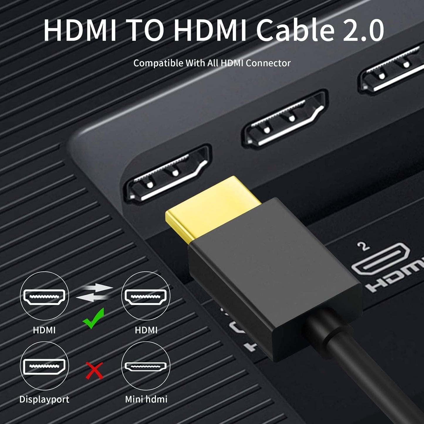 Twozoh 3.3FT 2 Pack, 4K@60Hz/2160P/1080P Slim HDMI Cable Ultra Thin & Extreme Flexible HDMI to HDMI Cord Support