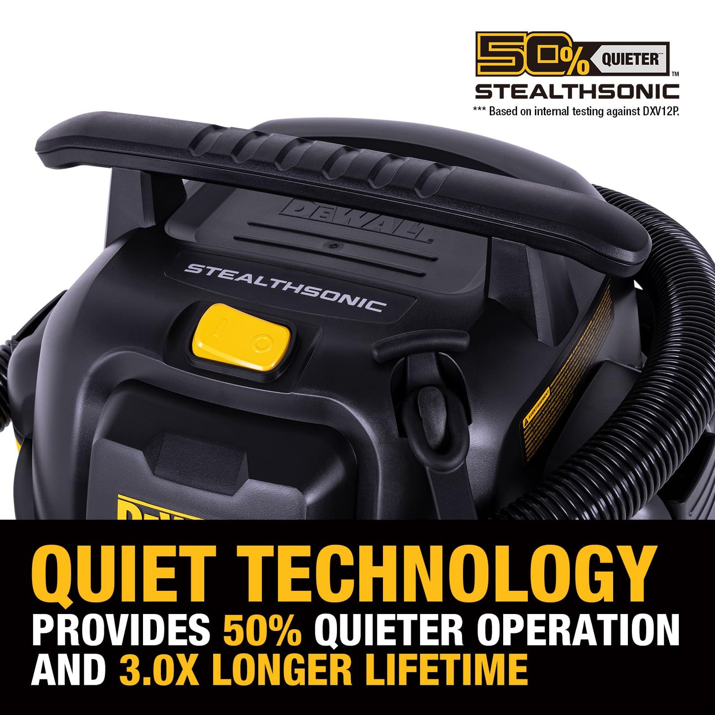 DEWALT 12 Gallon STEALTHSONIC Shop Vacuum Wet and Dry, 5.5 Peak HP Ultra Quiet Shop Vac with Powerful Suction, Wet Dry Vacuum Cleaner DXV12P-QTE with 6 Dust Bags for Jobsite, Garage, Workshop & Auto