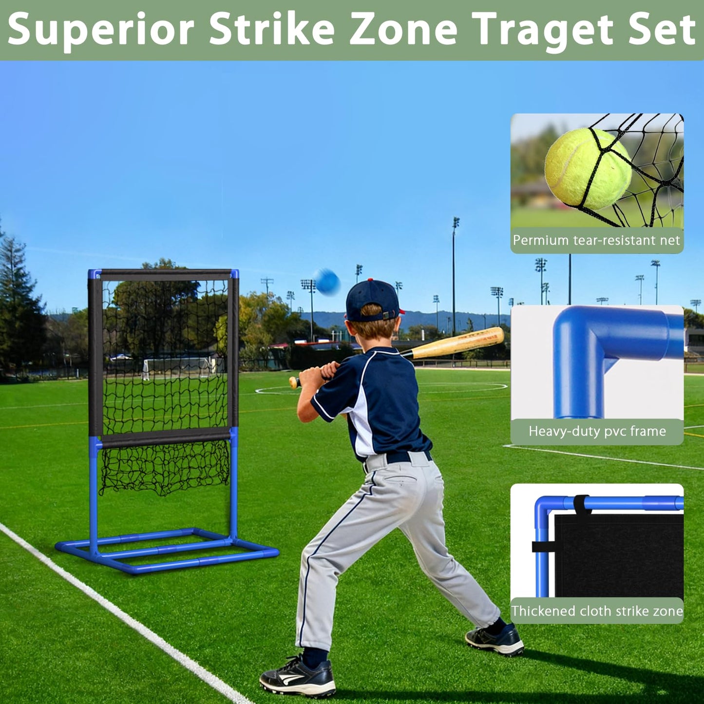 Olpchee Strike Zone Target for Plastic Balls Portable Pitching Training Strike Zone Target Set Up and Assemble Easily(Blue)