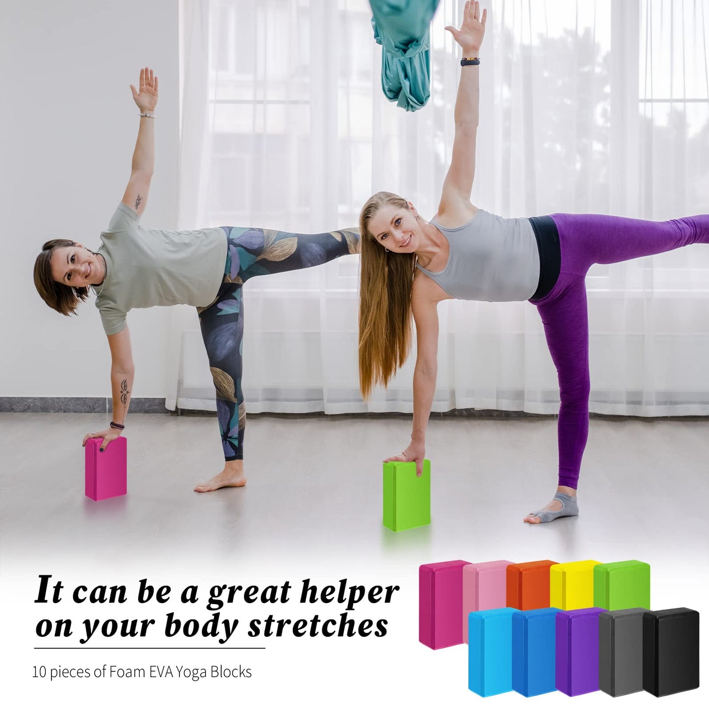 10 Pcs Foam EVA Yoga Blocks Lightweight Yoga Bricks Non Slip Supportive Foam Blocks Yoga Prop Accessories for Yoga, Pilates, Stretching and Meditation, Women Men Yogi Yoga Beginners (Mixed Colors)