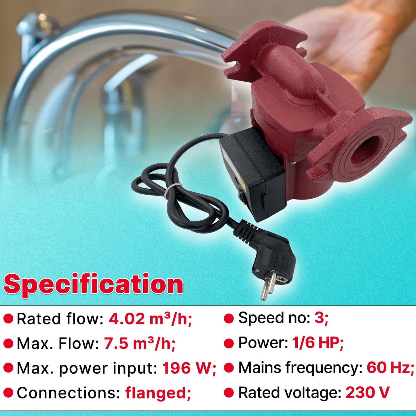 UPS26-99SFC Circulator Pump 230V 1/6 HP 3-Speed Hot Water Recirculating Pump Compatible with G-rundfos Flanged Hydronic Heating Pump Replace 98961765