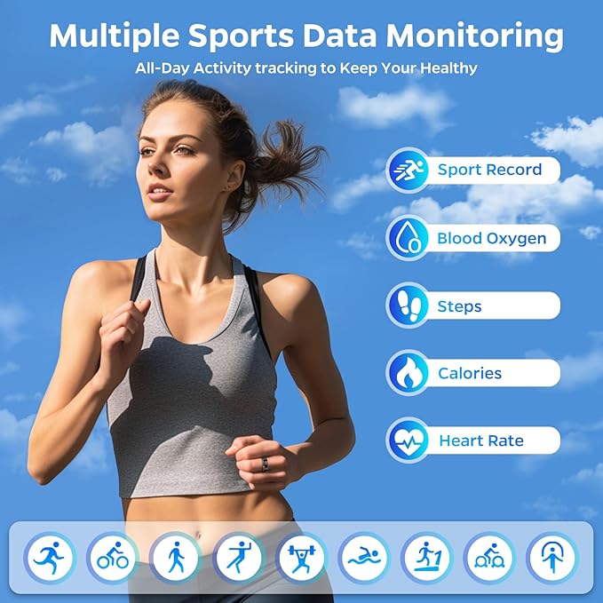 Ultra-Thin Smart Ring for Women Men,Sleep Tracker Ring with Heart Rate, Waterproof Fitness Ring for Activity Monitoring/Steps/Calories,No Subscription Fee,for iSO & Android (Black,8#)