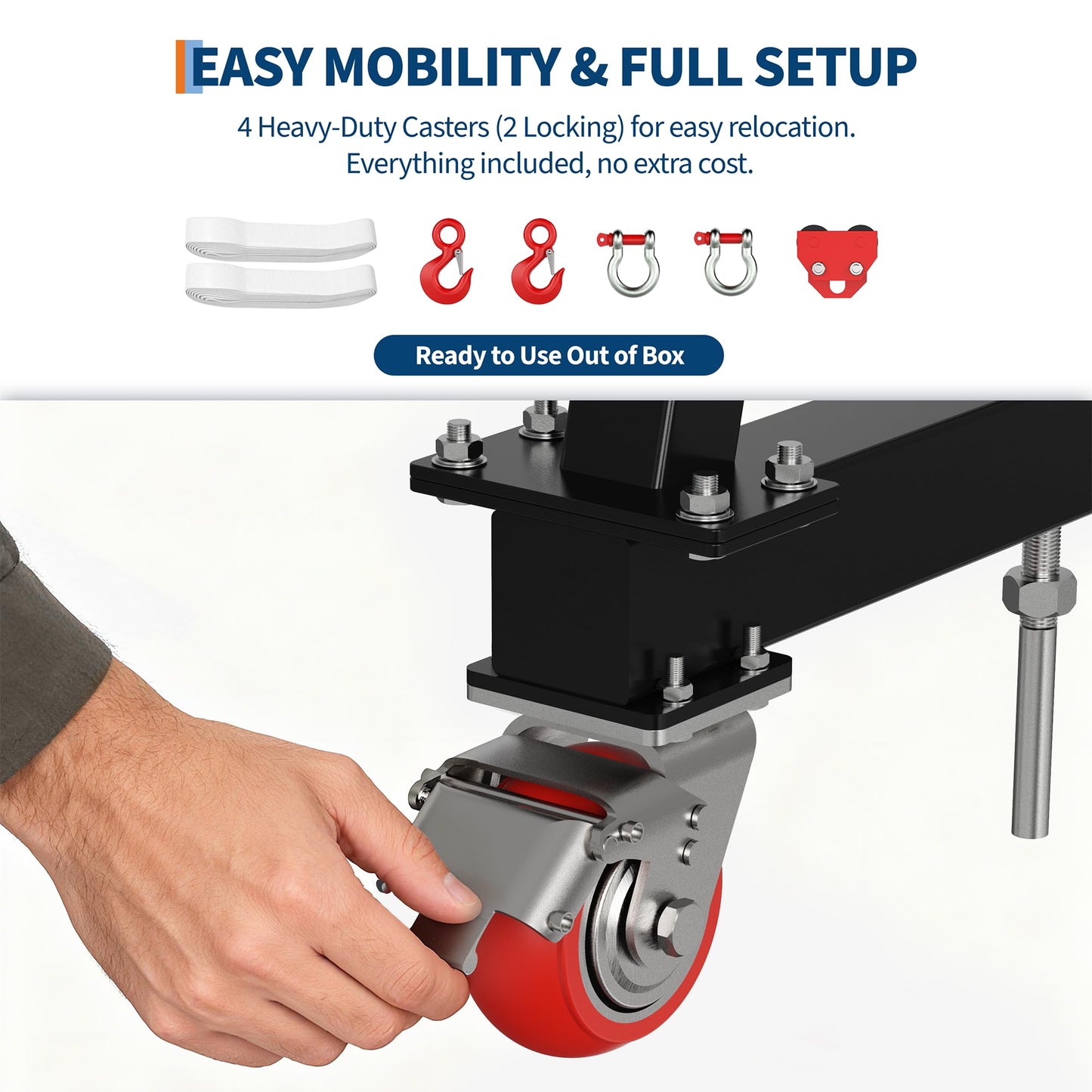 Adjustable Gantry Crane 2 Ton (4400 LBS) with Manual Trolley, Hook and Sling Strap, 12 Locking Positions (97" to 141") with Triangle Base, Portable I-Beam Hoist for Factory, Warehouse, Auto Repair