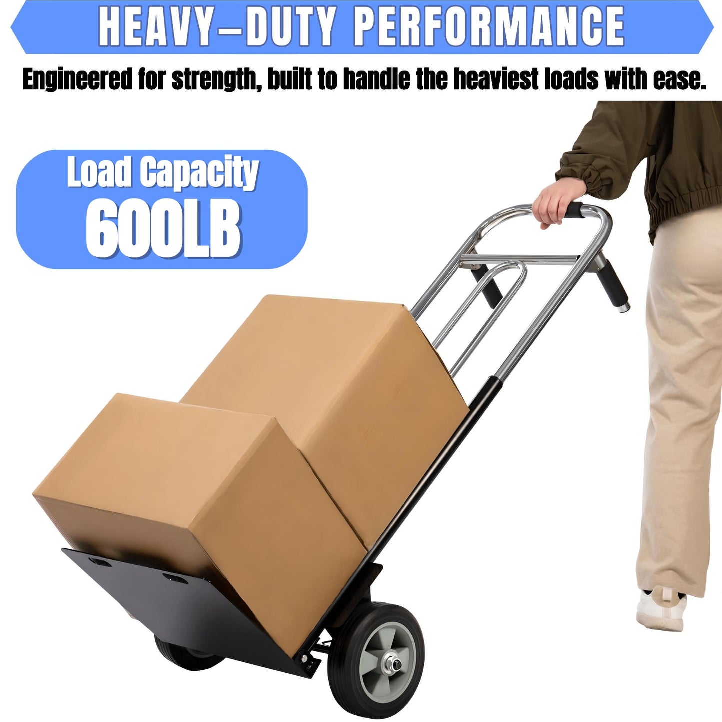 IRONPOW Folding Hand Truck Dolly - 600 LB Capacity, Heavy-Duty Wheels and Compact Design for Moving Heavy Loads in Warehouses, Offices, Homes, and Shopping