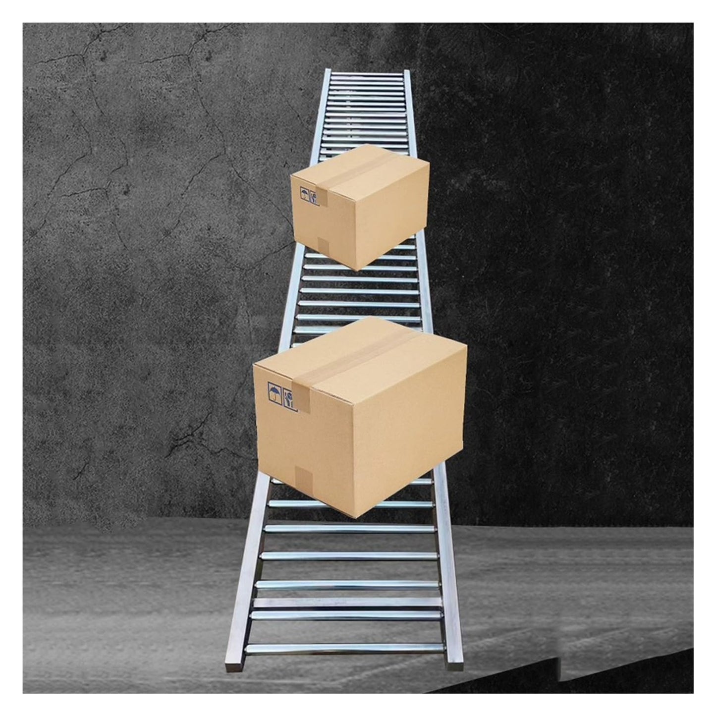 Light-Duty Gravity Roller Conveyor - Unpowered 2.5cm Galvanized Steel Rollers for Portable Warehouses & Factories, Ideal for Bucket Box Unloading (Silver, 40cm Width)