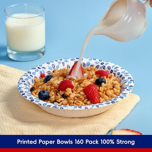 JOLLY CHEF 20 oz Heavy-Duty Paper Bowls - 160 Count Soak Proof Disposable Dinner & Lunch Bowls