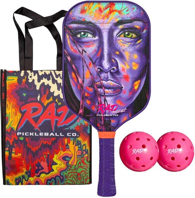RAD Pro Pickleball Paddle Set – USAPA Approved – T700 Carbon Fiber Surface & 16mm Full-Cell Polypropylene Honeycomb Core for Power & Control – Includes Outdoor Pickleballs & Tote Bag