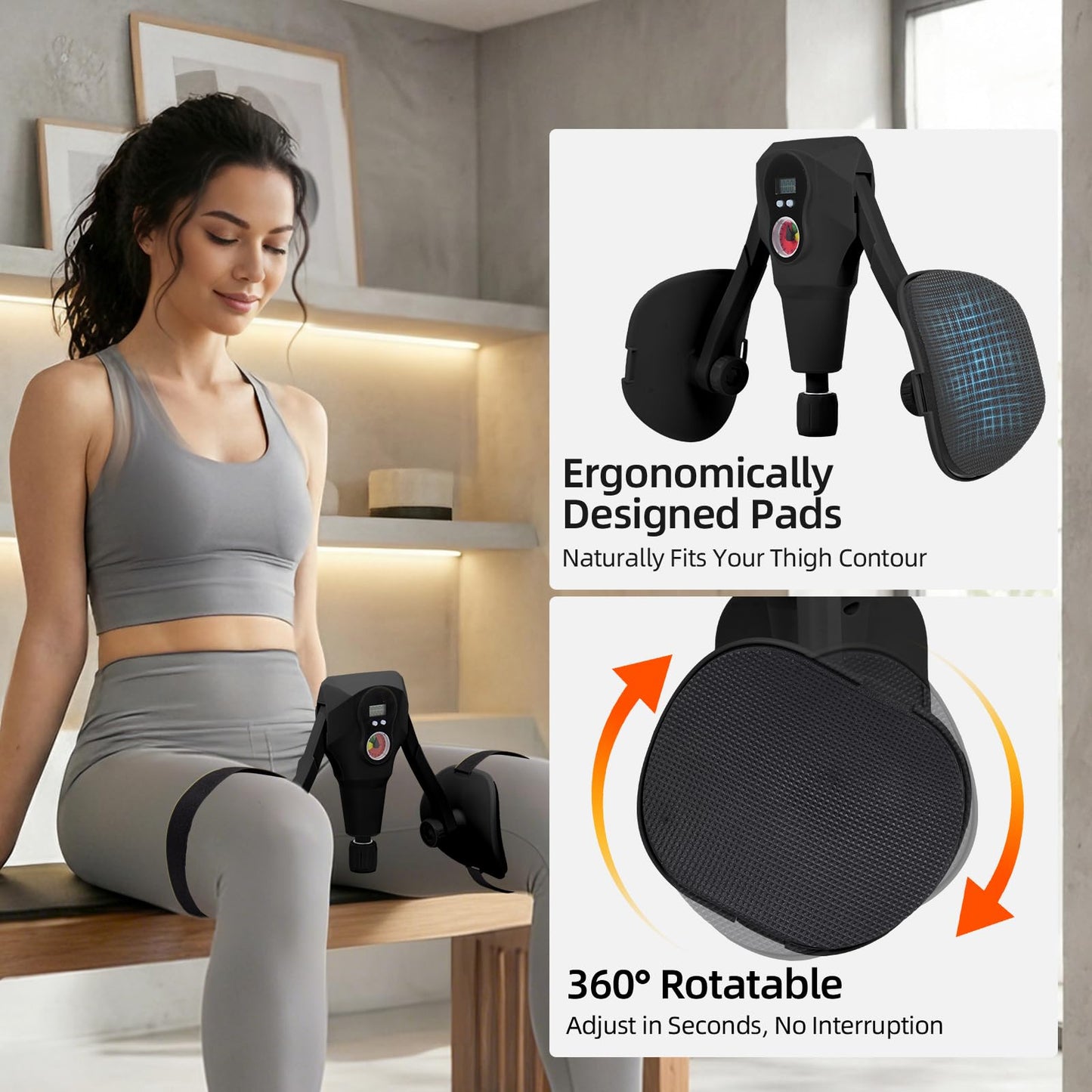Abahub Inner Thigh Trainer with Display Counter, 0-132 LBF Adjustable Resistance Pelvic Floor Muscle Exerciser, Home Gym Kegel Trainer Includes Bands, Arm Workout Handles & Wireless Jump Rope, Black