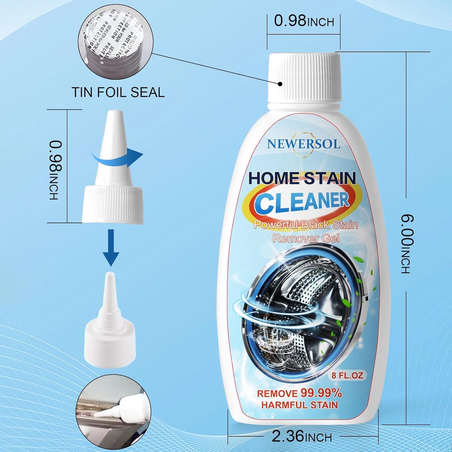 Skiennix Black Stain Remover Gel - Powerful Washing Machine & Grout Cleaner | 8 Fl Oz for Home Use