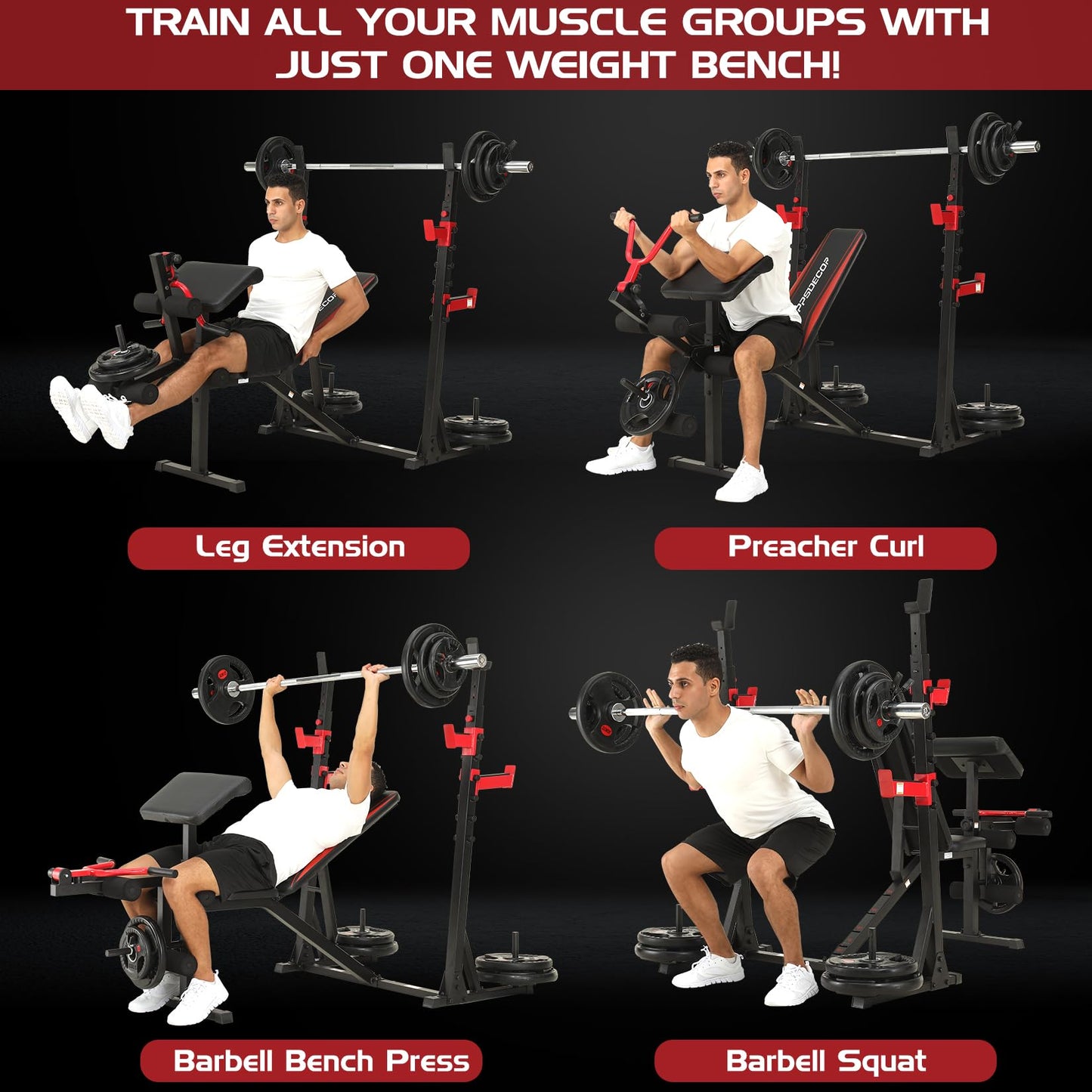 OPPSDECOR 900LBS Weight Bench Set with Squat Rack Preacher Curl Weight Bench with Leg Extension Bench Press Set Workout Bench for Home Gym Full Body Workout