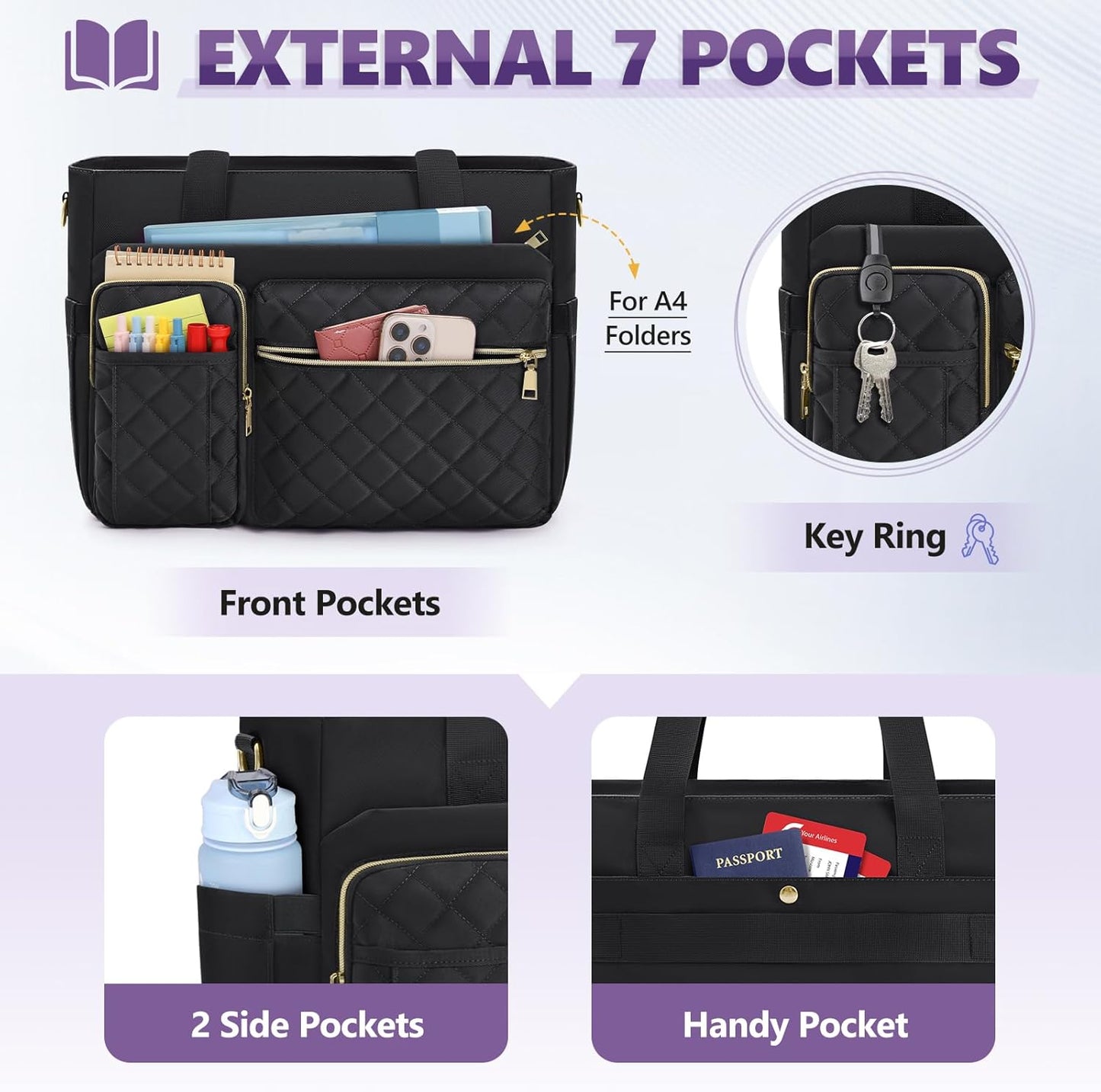 SDYSM 15.6 inch Teacher Tote Bag Laptop Bag Work Bags for Women Nurse Tote Professional Computer Messenger Shoulder