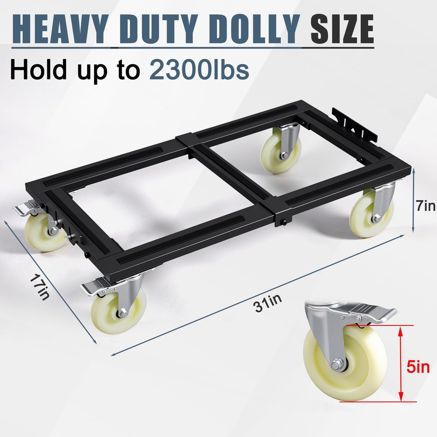 2 Set Furniture Moving Dolly 2300LBS Capacity, Heavy Duty Dolly Cart with 5" Wheels, 31"x17" Flat Dolly with Anti-Slip Strip & Reinforced Crossbar, Easily Moves Heavy Furniture & Building Material