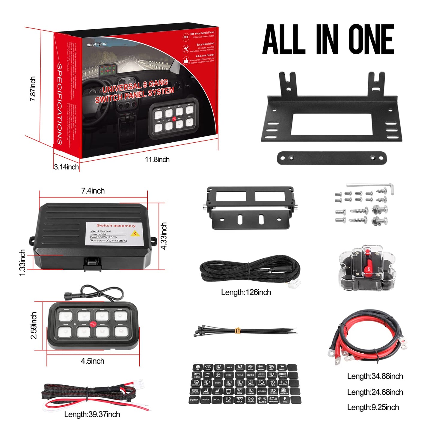 8 Gang Switch Panel, Niking Auto On-Off LED Car Switch Panel Circuit Control Relay System Box Universal Slim Touch Panel Waterproof for Truck Boat ATV UTV SUV Caravan Marine Can-Am