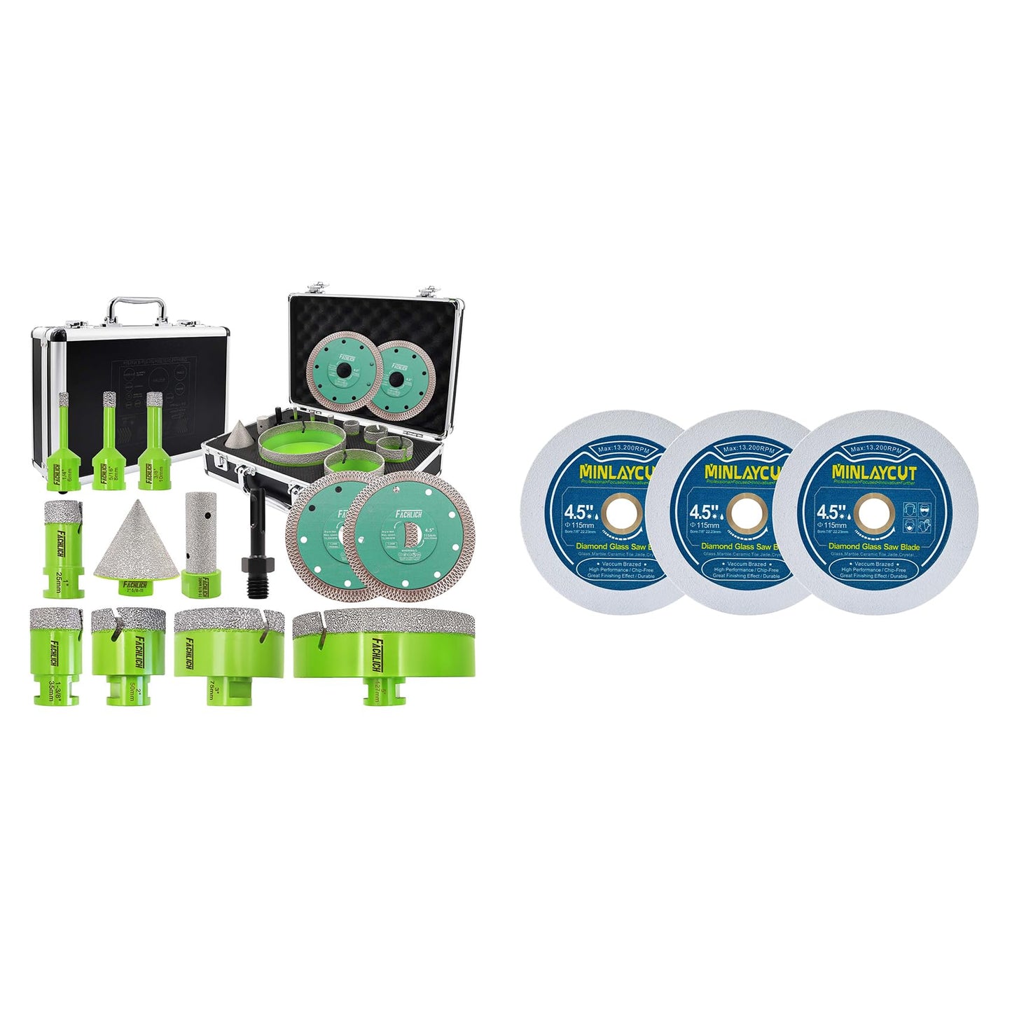 Tile Hole Saw Kit Diamond - (6/8/10/25/35/50/75/127mm Drill Bits+Finger Bit+Chamfer Bit+Adapter+Tile Blade) Diamond Hole Saw Kit for Porcelain Ceramic Marble Brick Granite,5/8"-11 Thread