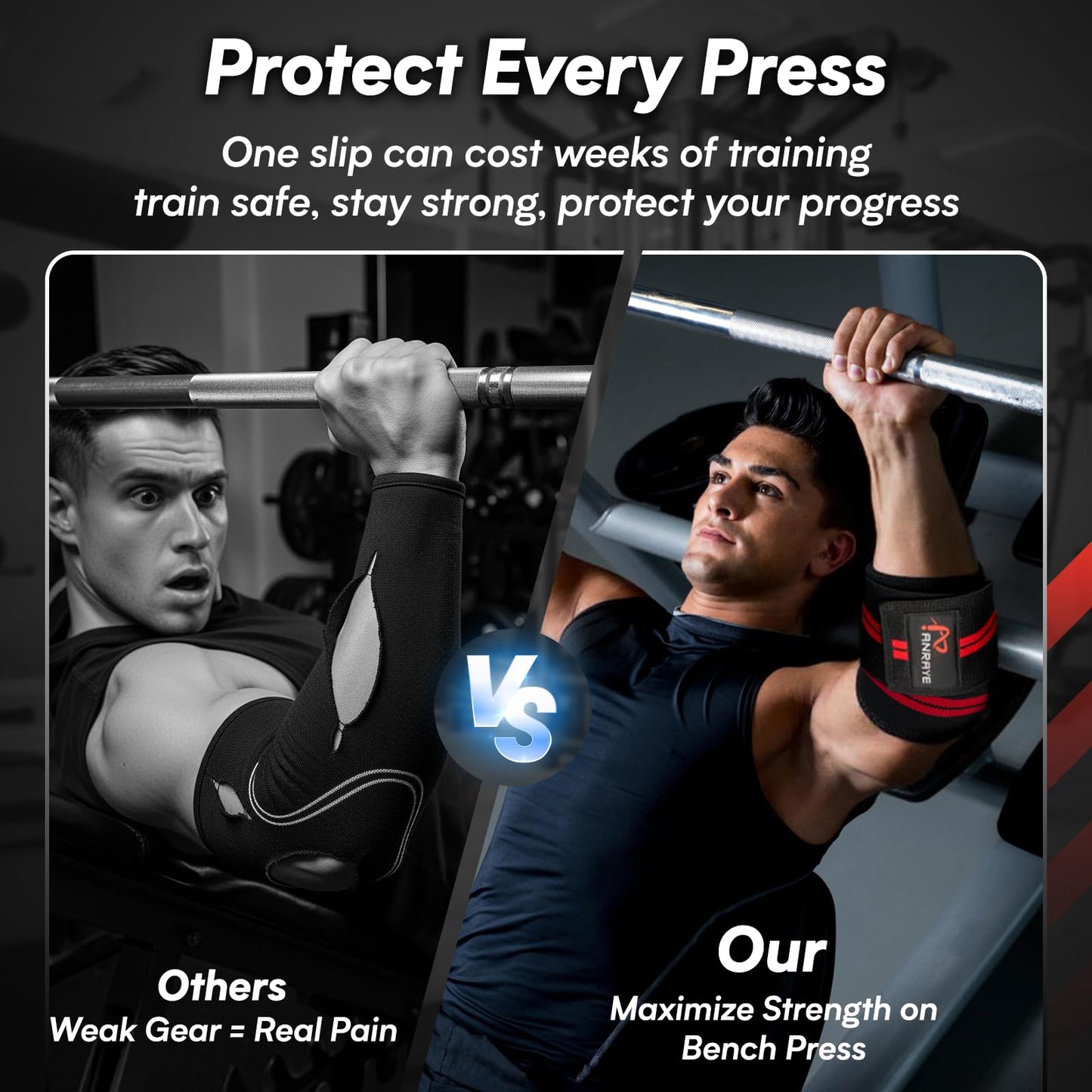 Anraye Elbow Wraps for Weightlifting - 47" Adjustable Compression Straps & Brace for Joint Support (1 Pair), Elbow Wraps Weight Lifting Men Women for Bench Press Powerlifting and Fitness Training