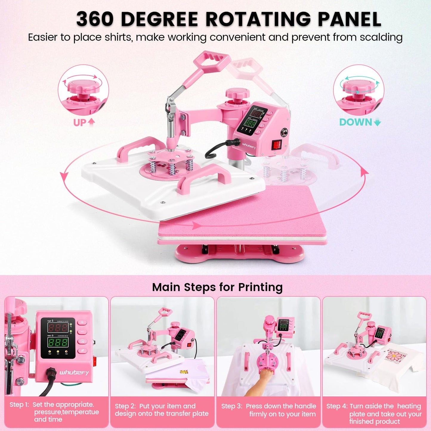Whubefy Heat Press 12x15 inch 8 in 1 Combo with Tumbler Press, 360° Swing Away Digital Shirt Press Machine, Industrial-Quality Heat Transfer Sublimation for T-Shirt/Tumbler/Mug/Hat/Cap/Plate