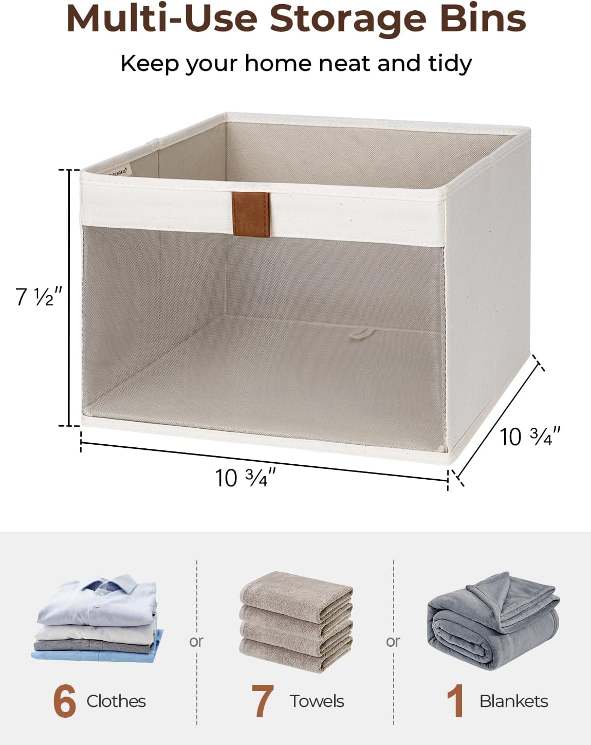 StorageWorks Storage Bins - Foldable Fabric Organizers with Clear Window & Handles | Beige, 3 Pack