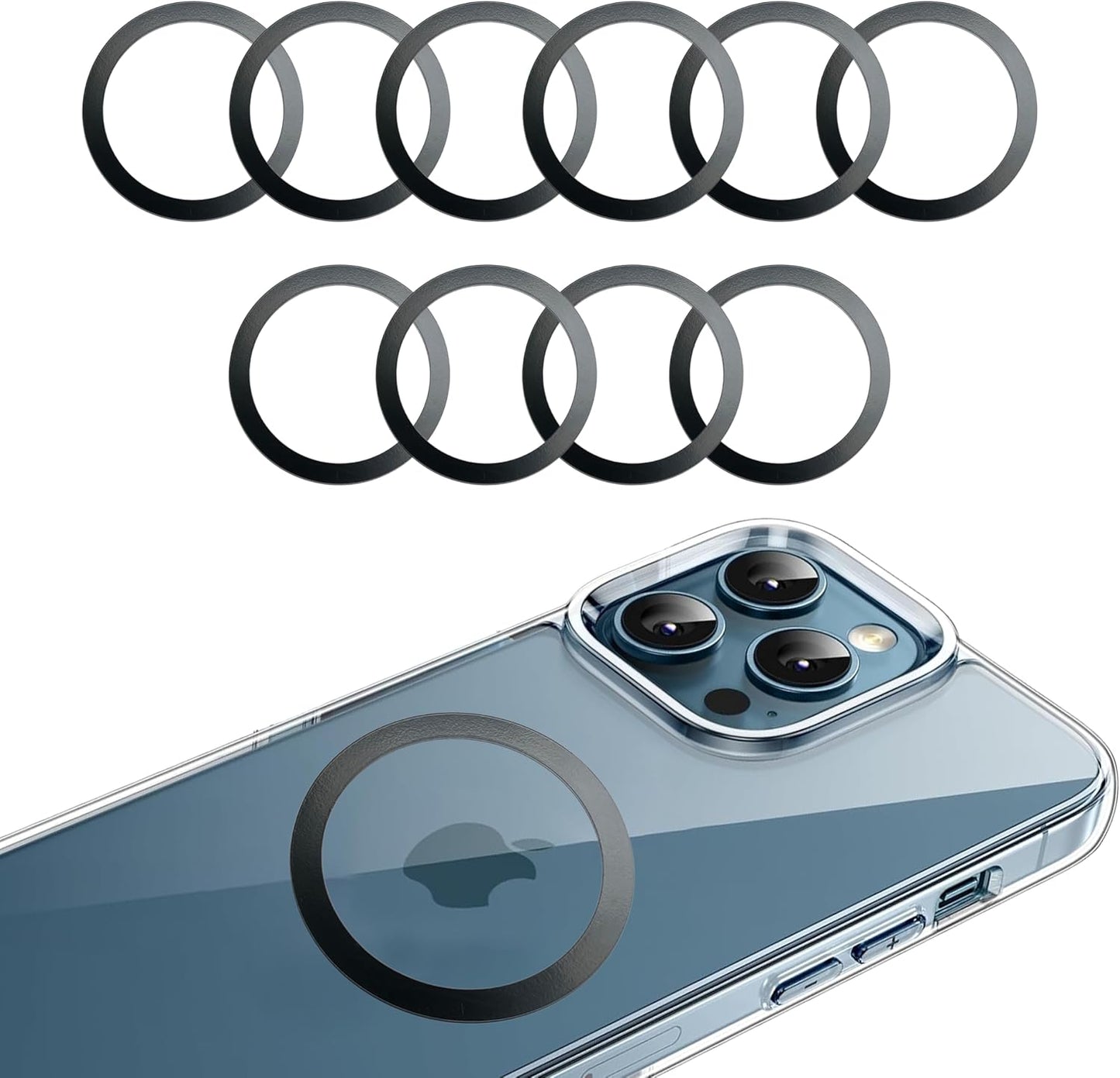 (10 Universal Metal Rings Compatible with Magnetic Sticker,Magnetic Ring for Phone Cases & Wireless Charging Black)