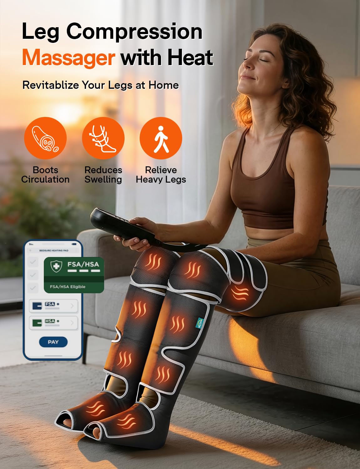 ALLJOY Leg Massager for Circulation and Pain Relief FSA, Gifts for Men Women Dad Mom, Leg Massager with Heat and Compression, 2 Heat 5 Modes 4 Intensities 4 Extenders