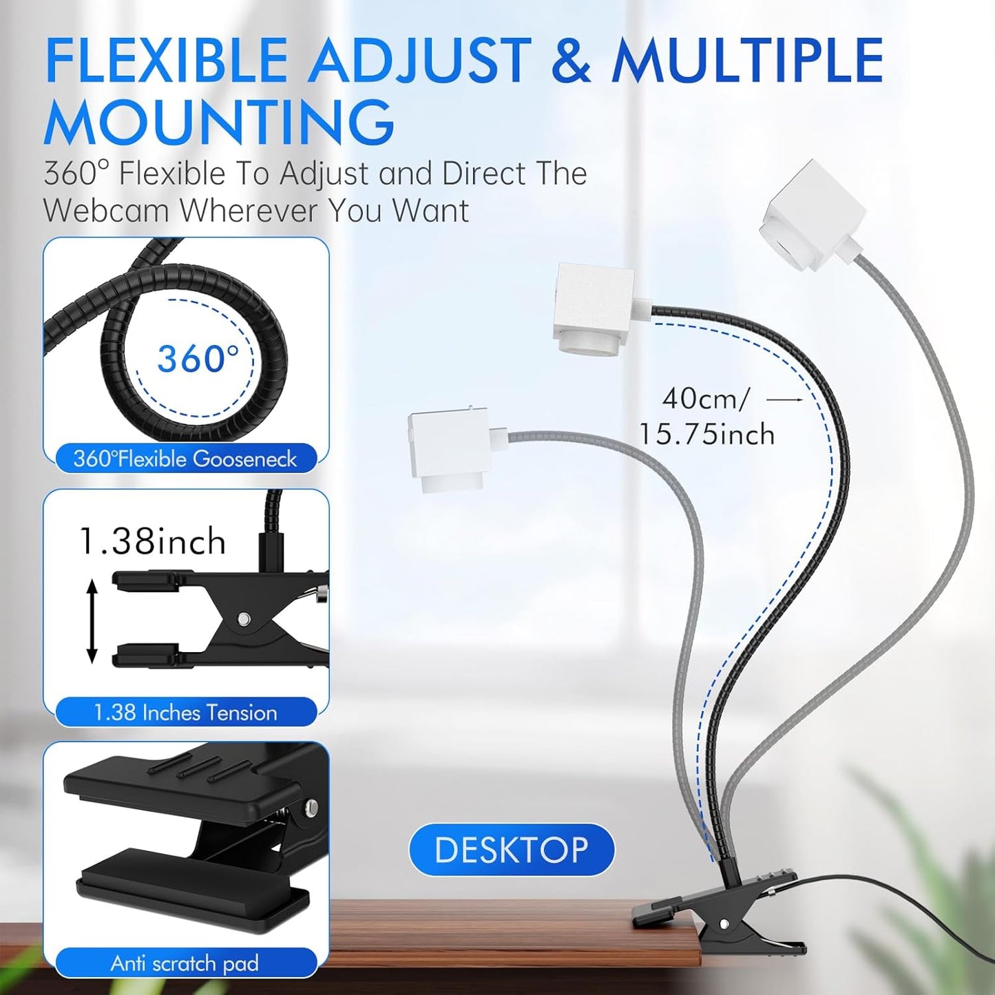 Danyesth HD1080P 30fps Webcam for PC, Laptop Camera USB with Adjustable Gooseneck with Zoom, Full-Body View