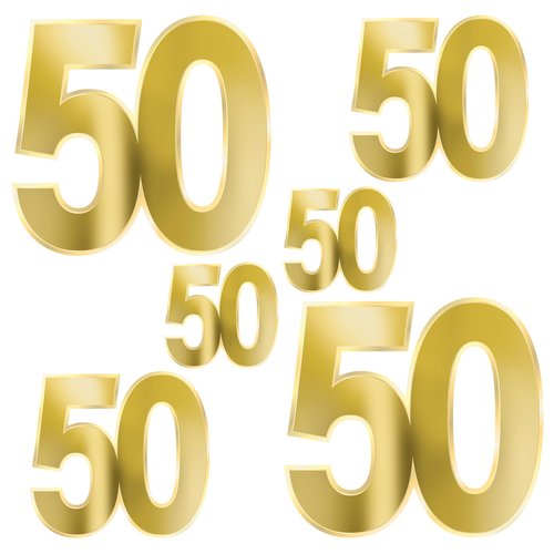 Beistle Foil 50 Birthday Cutouts – 12 Gold Metallic Number Decorations in 3 Sizes, Golden Anniversary Celebration Decor, 50th Themed Wall Ceiling Display, Fiftieth Birthday Parties, 4.5" - 11.5"