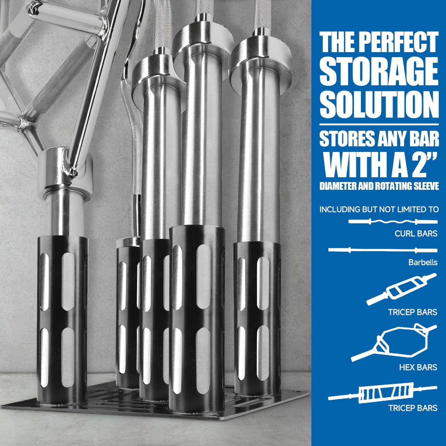 Barbell Holder Floor Stand VerticalBarbell Holder Floor Stand Vertical, 2-inch Barbell, Dumbbell Holder, Weight Training Equipment Organizer，Curl Bars, Hex Bars, Trap Bars, Triceps bars, Holds 5 Bars