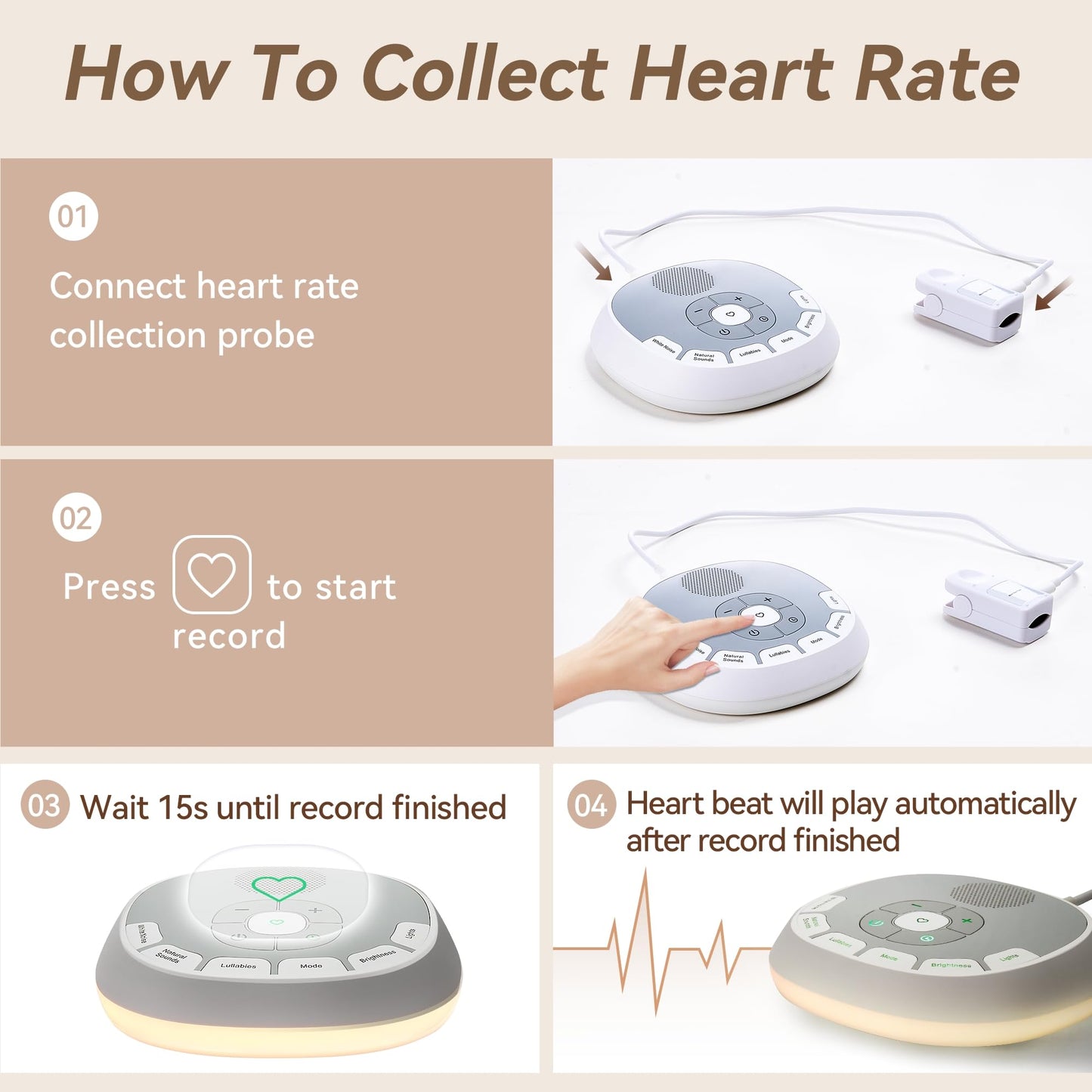 White Noise Sound Machine Baby | 20 Soothing Sounds and Night Light for Sleep and Relaxation | Heartbeat Sensor Mimics Mom’s Heartbeat for Newborns | Adjustable Volume and Auto-Off Timer (White)