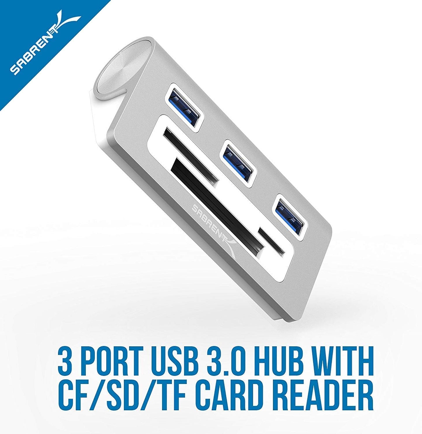 SABRENT 3 3.0 1 (12" Premium Port Aluminum USB Hub with Multi in Card Reader Cable) for iMac, All MacBooks, Mac mini