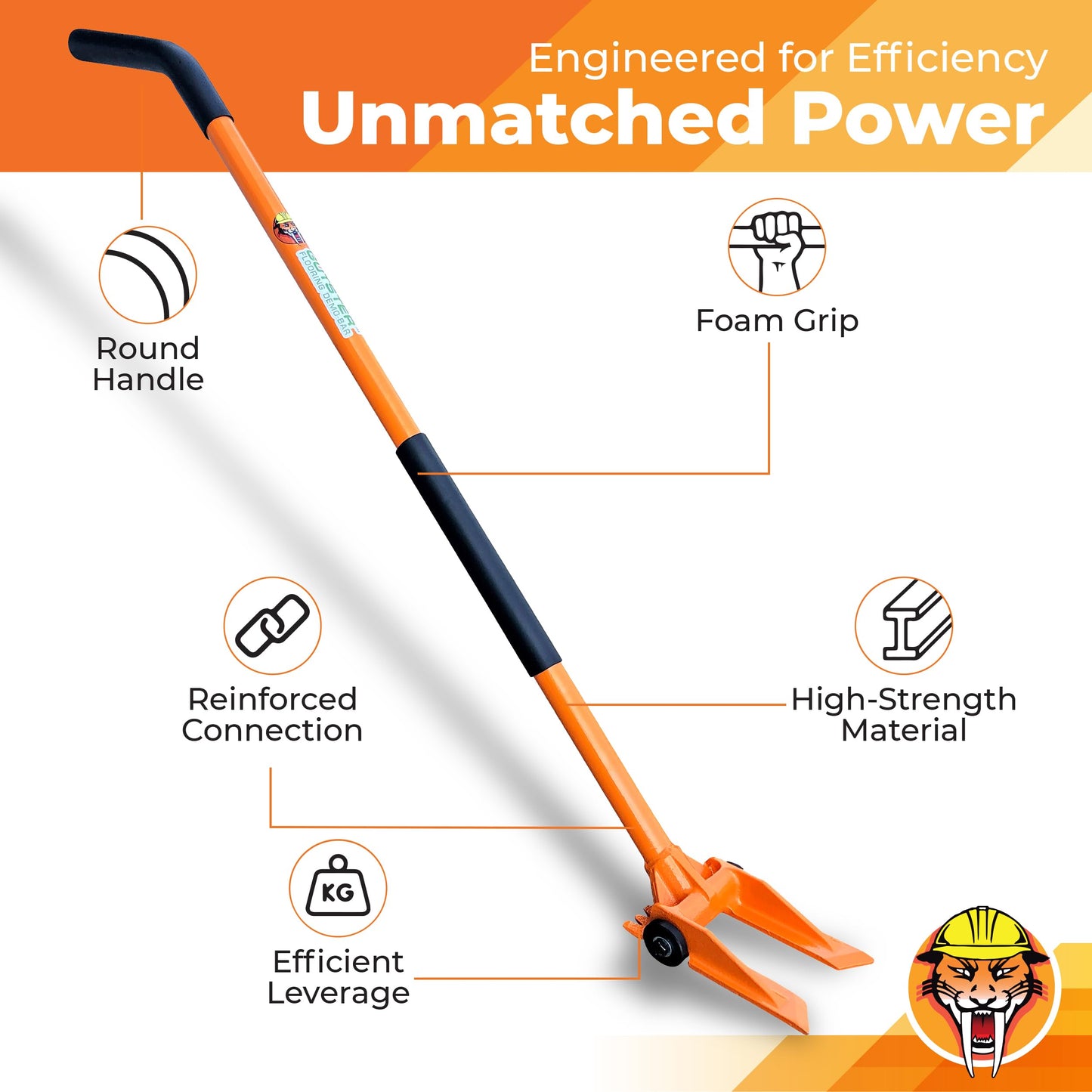 Gutster 60” Demolition Pry Bar & Crowbar – Round Handle Wrecking Bar for Ceiling & Wall Demo – Heavy Duty Nail Puller Tool for Contractors, Firefighters & Home Renovations