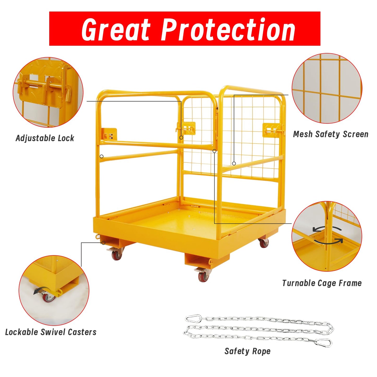 Forklift Safety Cage, Heavy Duty Forklift Basket 1200LBS Capacity with 4 Wheels, 36"x36" inch Lift Basket for Most Aerial Jobs as Work Platform