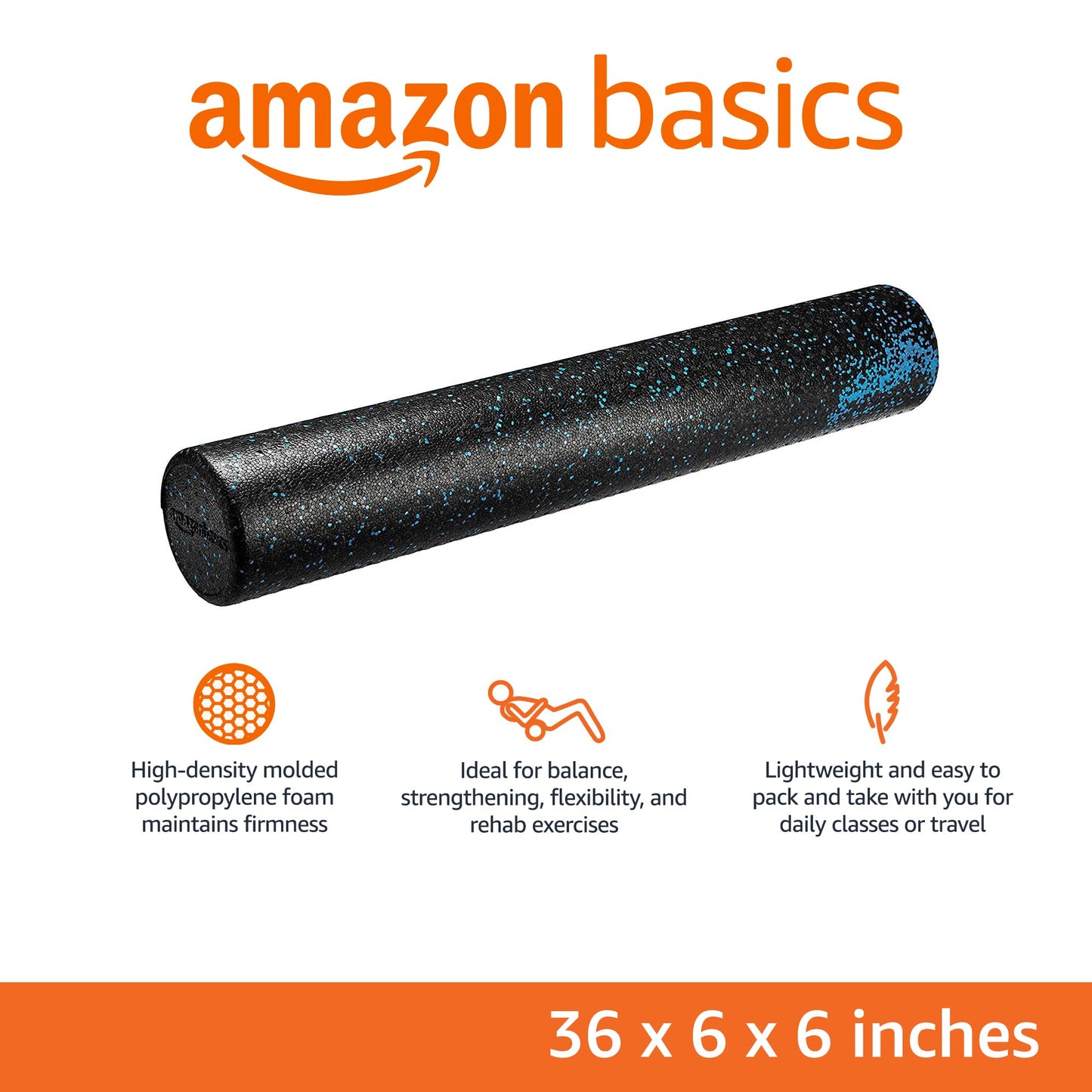 Amazon Basics High Density Foam Roller for Exercise and Recovery, 36 Inches, Blue Speckled