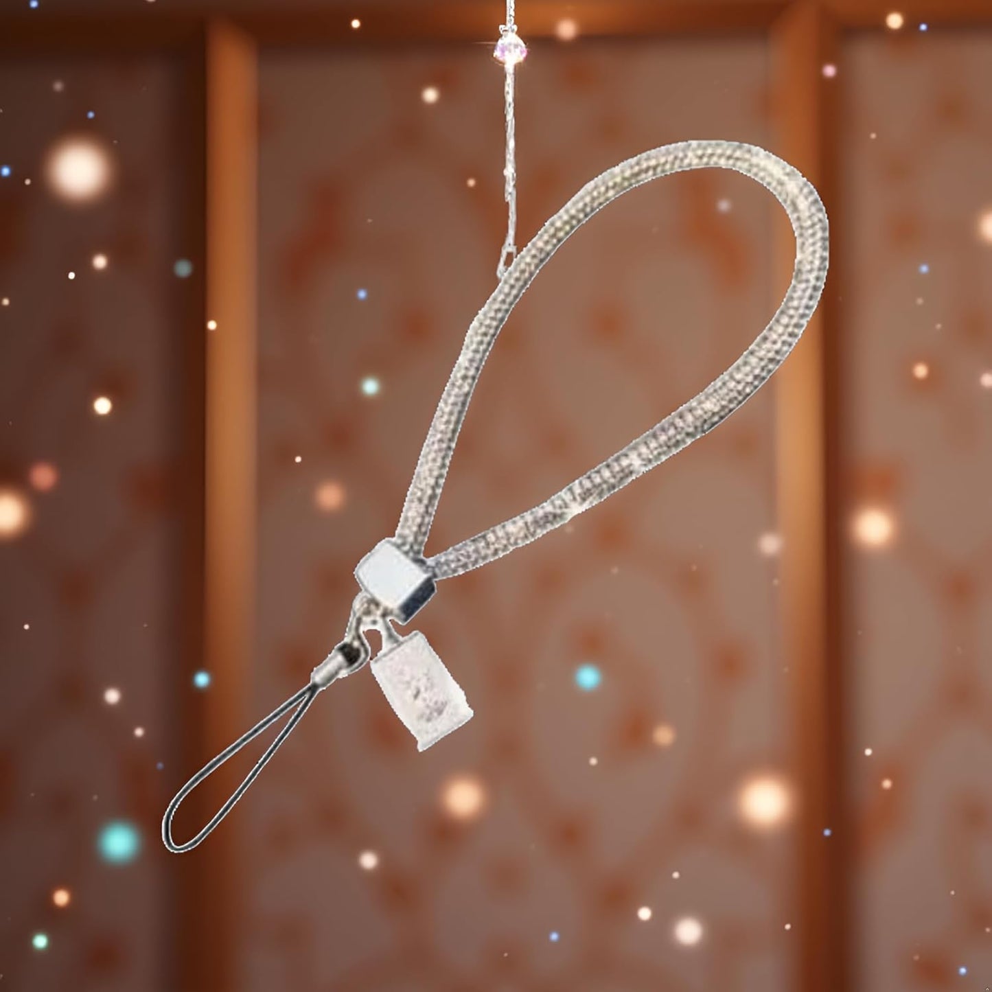 Calsgkspray Silver Short Crystal Phone Lanyard Full Diamond Pendant Wrist Strap Bling Wristlet Keychain Strap for Women