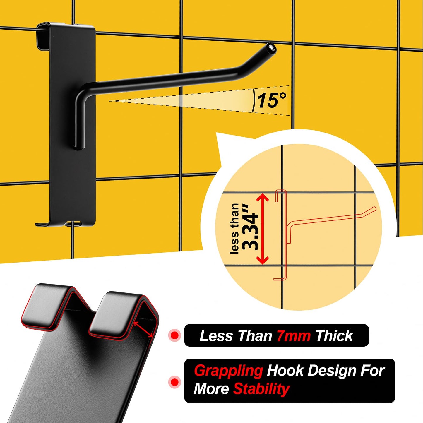 YGPHO Gridwall Hooks 4 Inch, 60 Pack Metal Display Hooks for Grid Wall, Hanging Hooks for Grid Wall Panels, Black Grid Wall Accessory for Clothes, Home Setup, Retail Display- Gridwall Peg Hooks