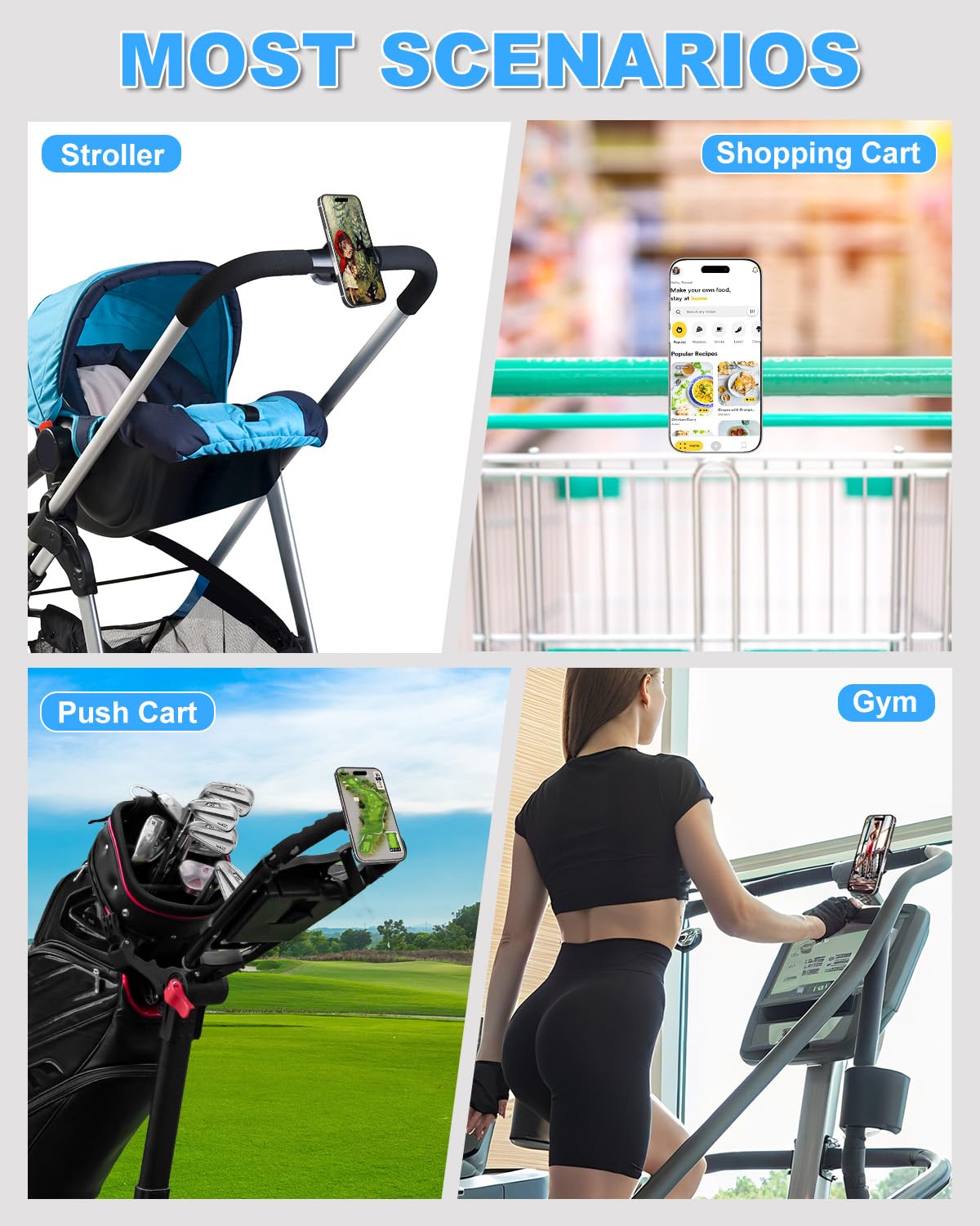 Magentic Phone Holder for Golf Push Cart, Shopping Cart, Stroller, Strong Magnets Phone Mount with Metal Ring for All Cell Phones, Compatible with Clicgear, Bag Boy, Sun Mountain Golf Push Cart