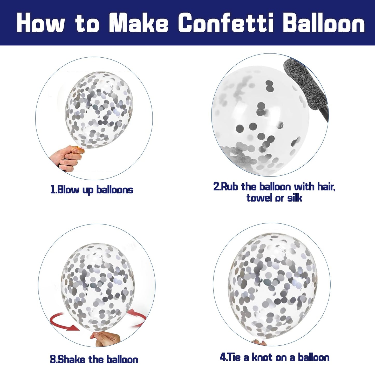 Zesliwy Navy Blue Silver Balloons Kit,50pcs 12inch Royal Dark Blue Metallic Silver White Balloon with Confetti Latex Balloon for Wedding Graduation Birthday Anniversary Party Decorations