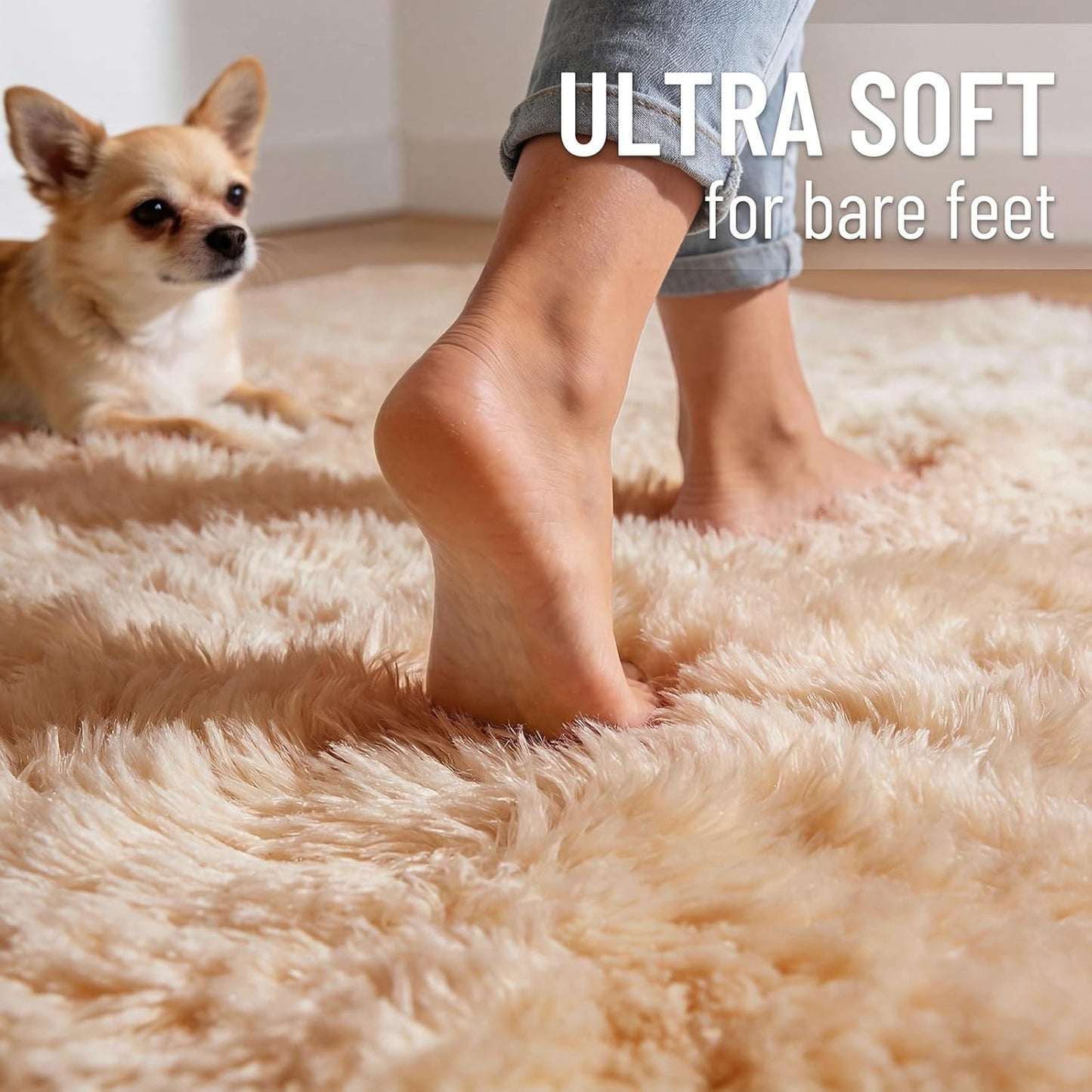 OLANLY Large Area Rug - Soft Fluffy Shaggy Carpet for Living Room & Bedroom | 7x7 ft, Beige