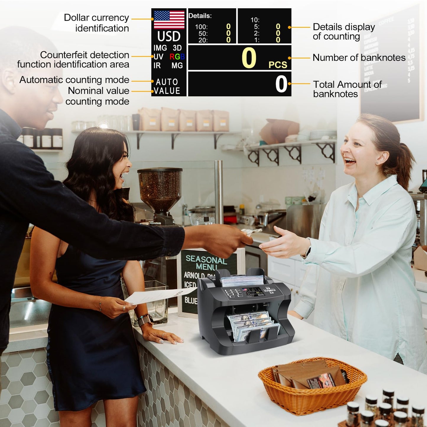 Cashtek N10 Money Counter Machine Mixed Denomination, Bill Value Counting for US Dollar with UV/MG/IR Counterfeit Detection, Small Business Commercial use