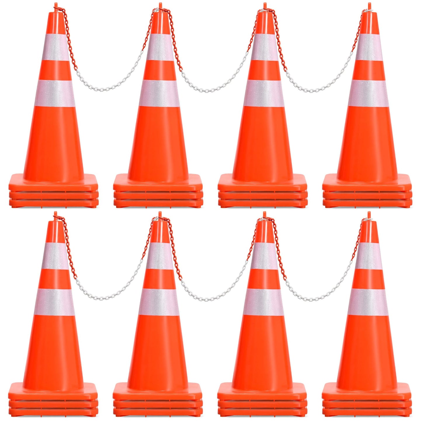 YITAHOME Traffic Cones 28 Inch (24 Pack), with 72FT Chain and Reflective Collars, PVC Safety Cones, Orange Construction Cones for Parking Lot, Home Road