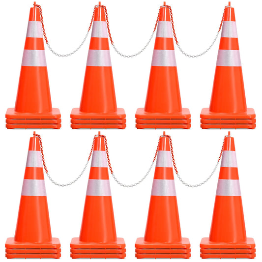 YITAHOME Traffic Cones 28 Inch (24 Pack), with 72FT Chain and Reflective Collars, PVC Safety Cones, Orange Construction Cones for Parking Lot, Home Road