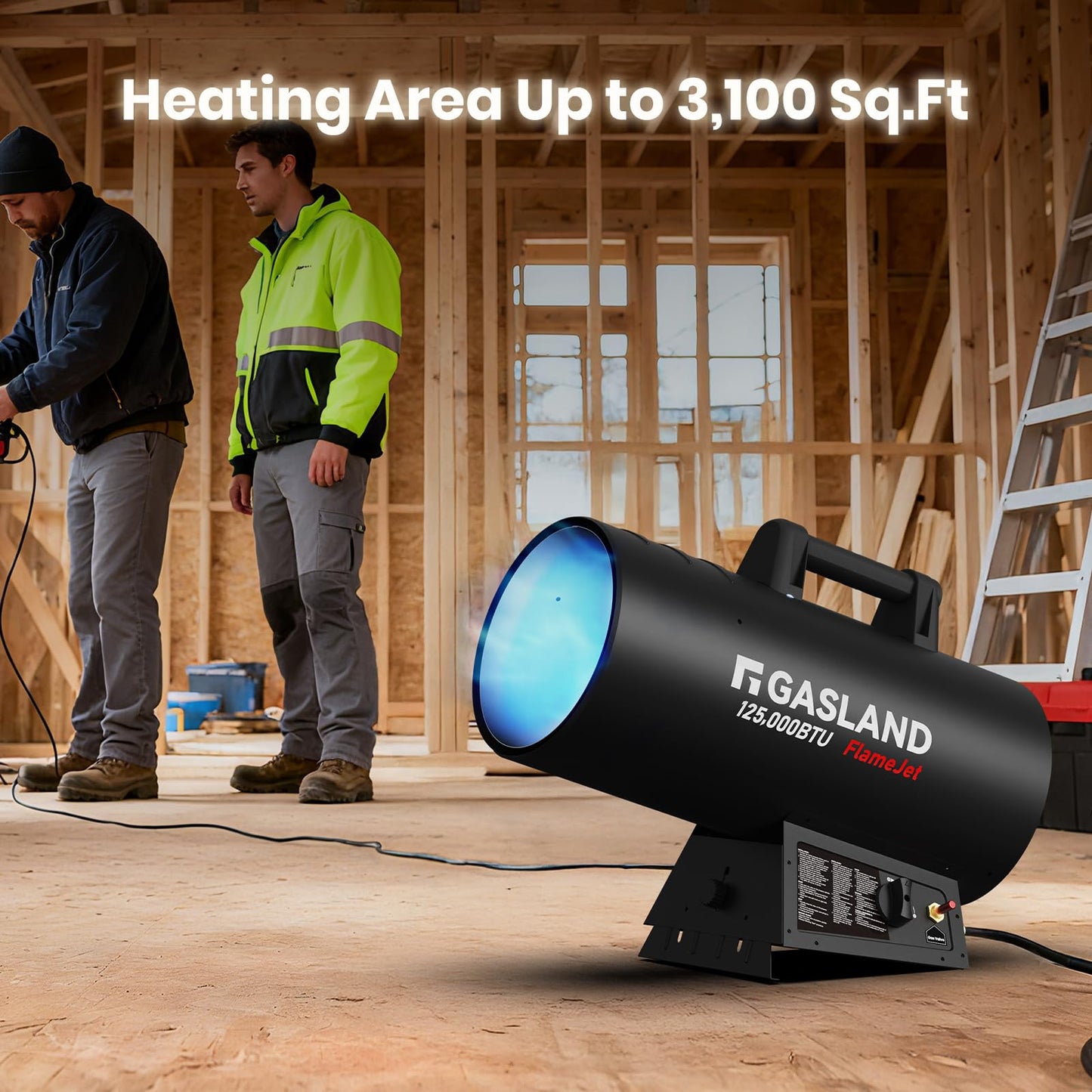 GASLAND Flame Jet 125,000 BTU Propane Force Air Heater, Portable Propane Heater for Garage, Workshop, Job Site, Outdoor Camping & Industrial Space - Fast Heating, Durable Steel Construction