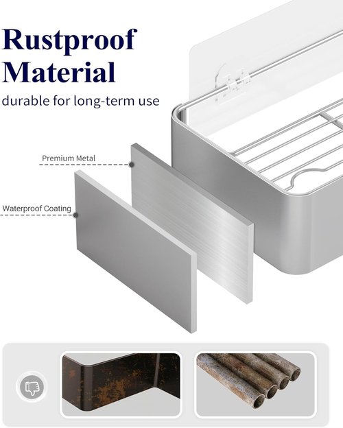 Kitsure Shower Caddy - Rustproof Adhesive Organizer | No-Drill Bathroom Storage, Silver Grey, 2 Pack