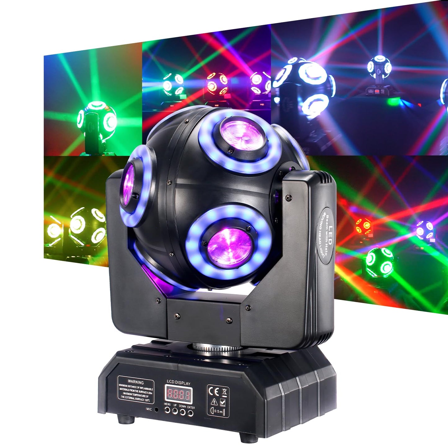 DJXFLI Moving Head Stage Light with Halo Beam 8x15W LED Stage Lights RGBW 4in1 DJ Lights 360°Moving Head DMX Sound Activated for Club Wedding Show