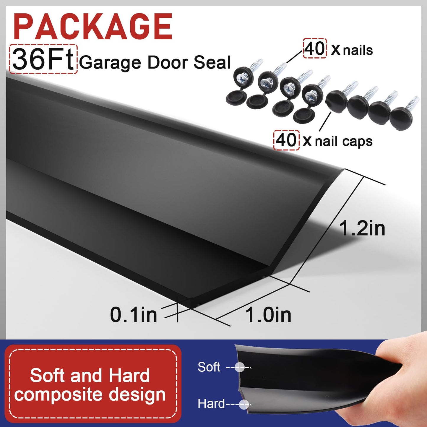 Garage Door Seal Top and Sides - 36 Ft Garage Door Weather Stripping Side Seal, Heavy Duty Weatherproof TPE, Insulates, Prevents Drafts, Easy Installation for Homeowners and DIYers