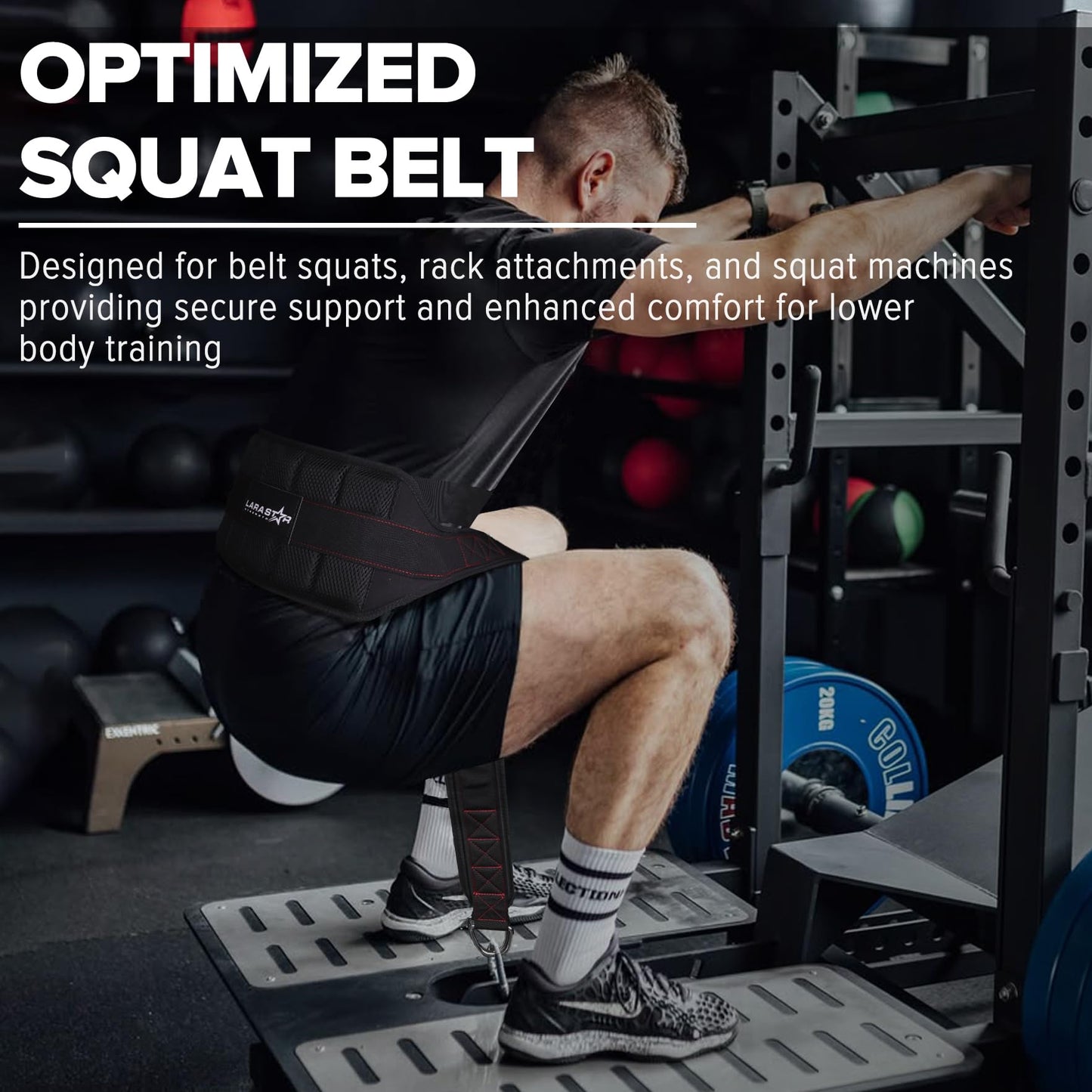 Belt for Belt Squat Dip Belt Weighted Pull Up, Heavy Duty with Structured Back Support and Squat Machine Compatible (Black&Red)