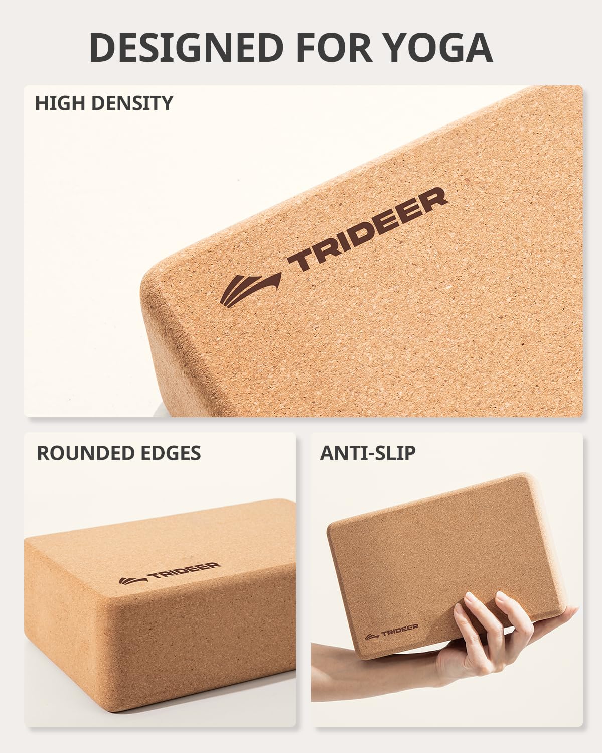 Trideer Cork Yoga Blocks, 2 Pack Yoga Blocks Natural Cork, High Density Yoga Block with Non Slip Surface, Eco-Friendly Yoga Accessories for Women, Ideal for Yoga, Pilates, Stretching