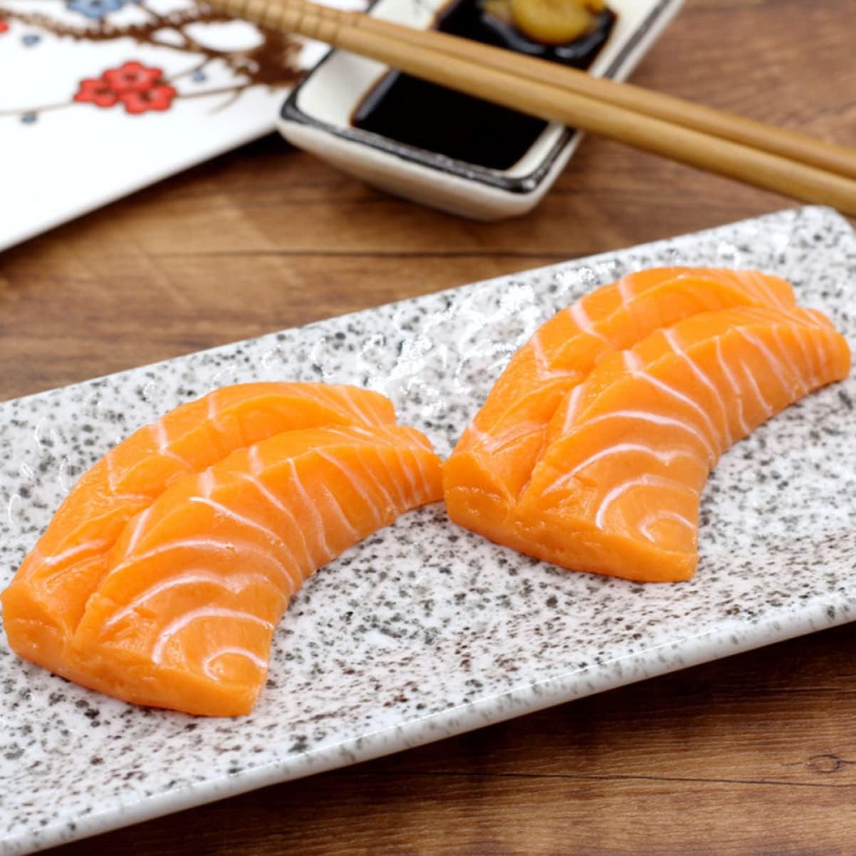 2pcs BESPORTBLE Fake Salmon Slice Models for Kitchen Decor and Photography Props Realistic Plastic Sashimi Food Models